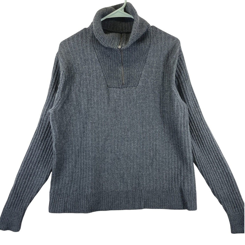 Banana Republic Ribbed Quarter Zip Sweater Mens M Charcoal Grey Merino Wool Warm